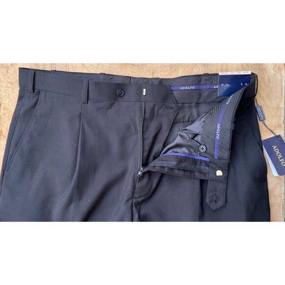 Adolfo Men’s Classic Pleated Black Dress Pants Trousers Size 38x30 Formal - Picture 8 of 15
